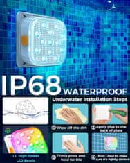 Nikcorp LED rasvjeta za bazen, 2 komada, podvodna RGB svjetla IP68, daljinski upravljač, punjiva baterija 2000 mAh, rad do 10 h