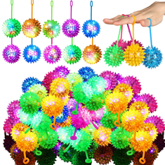 Nikcorp Antistres loptice Ježići sa svjetlom i zvukom, set 18 komada, mekana guma s LED osvjetljenjem i vezicom za prst, promjer 5,5 cm