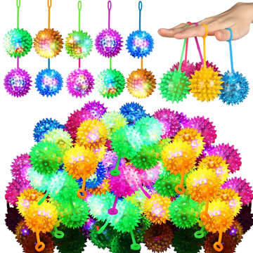 Nikcorp Antistres loptice Ježići sa svjetlom i zvukom, set 18 komada, mekana guma s LED osvjetljenjem i vezicom za prst, promjer 5,5 cm