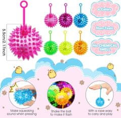 Nikcorp Antistres loptice Ježići sa svjetlom i zvukom, set 18 komada, mekana guma s LED osvjetljenjem i vezicom za prst, promjer 5,5 cm