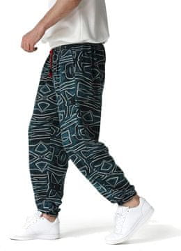 Nikcorp Muške pamučne donje hlače trenirke širokog kroja s printom, plave, brzo sušeće, vintage etno stil, veličine 27-32