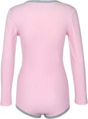 Nikcorp Ženski bodi dugih rukava s V-izrezom, rebrasti rastezljivi materijal, elegantan uski kroj, ružičasto-siva boja, veličina M