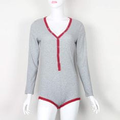 Nikcorp Ženski bodi dugih rukava s dubokim V-izrezom, rebrasti elastični materijal, boja sivo-vinskocrvena, veličina M