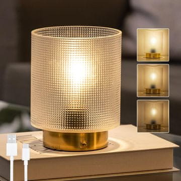 Nikcorp Bežična stolna LED lampa na dodir, punjiva baterija, USB-C, topla bijela, staklena, s podesivom svjetlinom, noćno svjetlo