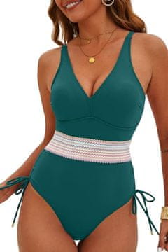 Nikcorp Jednodijelni kupaći kostim za mršavljenje s visokim strukom, V-izrezom, naborima i push-up efektom, podesiv, crna boja, vel. M