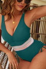 Nikcorp Jednodijelni kupaći kostim za mršavljenje s visokim strukom, V-izrezom, naborima i push-up efektom, podesiv, crna boja, vel. M