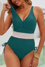 Nikcorp Jednodijelni kupaći kostim za mršavljenje s visokim strukom, V-izrezom, naborima i push-up efektom, podesiv, crna boja, vel. M