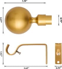 Nikcorp Karniša jednostruka podesiva rastezljiva 76-200 cm, metalna dekorativna šipka za zavjese, promjer 19/16 mm, zlatna boja