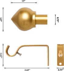 Nikcorp Karniša zlatna podesiva 76-200 cm, promjer 19 mm, s ukrasnim nastavkom u obliku stožca, čelična, otporna na koroziju