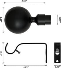 Nikcorp Karniša za zavjese crna podesiva, 76-200 cm, metalna karniša s dekorativnom kuglom, promjer 19 mm, set s nosačima i priborom