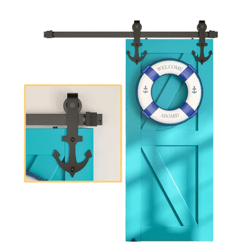 Nikcorp Sustav za klizna vrata Barn Door, loft tračnica 150 cm, crni set od ugljičnog čelika, za vrata do 120 kg, tihi rad kotačića