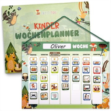 Nikcorp Tjedni planer za djecu, magnetska ploča Montessori s 200 magneta, edukativni zidni kalendar aktivnosti i rutine, sivi