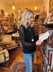 Nikcorp Ženska bluza dugih rukava s čipkom, puf rukavi, vafli pletivo, elegantan labavi kroj, okrugli izrez, crna, veličina XL