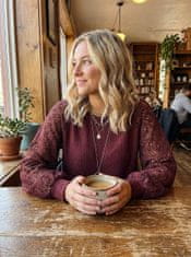 Nikcorp Ženska bluza s čipkom i puf rukavima, vafli pletivo, okrugli izrez, elegantan džemper opuštenog kroja, bordo boja, veličina XXL