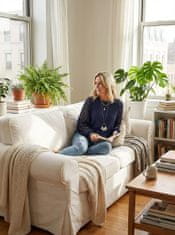 Nikcorp Ženska bluza dugih rukava s čipkom, puf rukavi, vafle pletivo, elegantan labavi kroj, okrugli izrez, tamnoplava, veličina L