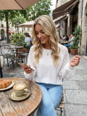 Nikcorp Ženska bluza dugih rukava s čipkom, puf rukavi, waffle pletivo, elegantan labav kroj, okrugli izrez, bijela boja, veličina L
