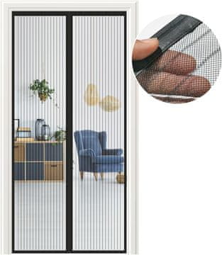 Nikcorp Magnetna mreža protiv komaraca za balkonska vrata 140x210 cm, automatsko zatvaranje, montaža bez bušenja, crna boja