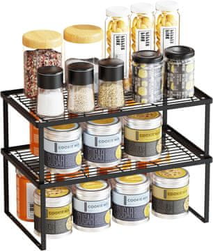 Nikcorp Organizator za kuhinju, metalna sklopiva polica za ormarić, set od 2 komada, antikorozivni premaz, crna, 43,2x25,4x15,2 cm