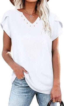 Nikcorp Ženska bluza s V-izrezom, kratki rukavi, prozračna pamučna majica, elegantan pull-on dizajn, bijela boja, veličina XL