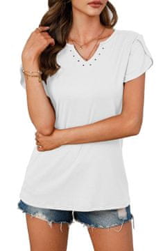 Nikcorp Ženska bluza s V-izrezom, elegantna majica kratkih rukava, prozračna i udobna mješavina pamuka, bijela boja, veličina M
