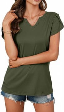 Nikcorp Ženska bluza s V-izrezom i kratkim rukavima elegantna, pamučna mješavina, tamnozelena maslinasta boja, veličina M