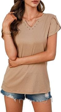 Nikcorp Ženska bluza s V-izrezom, elegantna i prozračna, kratki rukavi, mješavina pamuka i spandexa, casual stil, smeđa boja, 2XL
