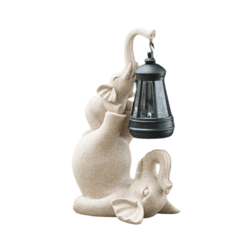 Nikcorp Vrtna figura slon sa solarnom LED lampom, ukrasna skulptura od smole otporna na vremenske uvjete, bež boja, visina 26 cm