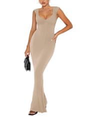 Nikcorp Elegantna maxi haljina rebrasta uska s kratkim rukavima, bež, za trudnice i dojenje, sirena kroj, četvrtasti izrez, XS