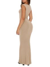 Nikcorp Elegantna maxi haljina rebrasta uska s kratkim rukavima, bež, za trudnice i dojenje, sirena kroj, četvrtasti izrez, XS