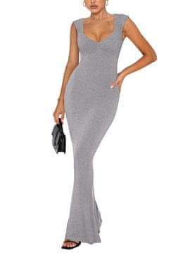 Nikcorp Maxi haljina uska, rebrasta s kratkim rukavima, četvrtasti izrez, sirena kroj, pogodna za dojenje i trudnice, siva, XS