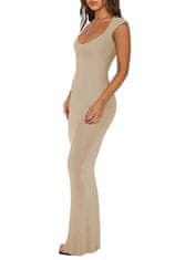 Nikcorp Elegantna maxi haljina rebrasta uska s kratkim rukavima, bež, za trudnice i dojenje, sirena kroj, četvrtasti izrez, XS