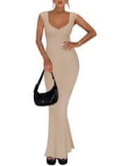 Nikcorp Elegantna maxi haljina rebrasta uska s kratkim rukavima, bež, za trudnice i dojenje, sirena kroj, četvrtasti izrez, XS