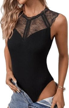 Nikcorp Ženski bodi s čipkom i V-izrezom, elegantni crni tank top bez rukava, elastični slim-fit materijal, veličina M