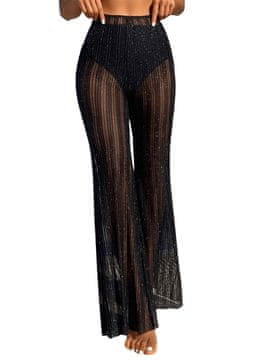 Nikcorp Svečane ženske hlače sa šljokicama, prozirne crne hlače visokog struka, elegantan model za zabave i proslave, veličina S