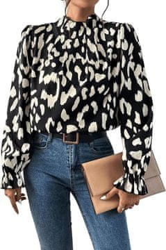 Nikcorp Ženska bluza s volanima i uspravnim ovratnikom, elegantna košulja dugih rukava, crno-bijela, moderna i poslovna, veličina M