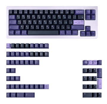 Nikcorp Kapice za tipke Keycaps PBT 129 komada, ljubičaste s japanskim znakovima, Cherry profil, Dye-Sub ispis za mehaničke tipkovnice