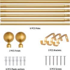 Nikcorp Karniša jednostruka podesiva rastezljiva 76-200 cm, metalna dekorativna šipka za zavjese, promjer 19/16 mm, zlatna boja
