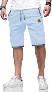 Nikcorp Muške kratke hlače od lana i pamuka, ljetne sportske hlače s elastičnim strukom i džepovima, prozračne, plave, veličina M