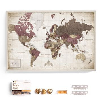 Nikcorp Slika na platnu i pluto ploča Karta svijeta s pribadačama, dekorativna karta Europe za putovanja, mat završna obrada, 90x60 cm