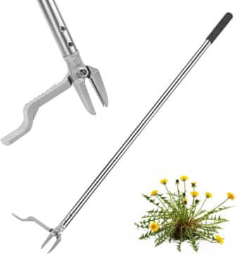 Nikcorp Uređaj za vađenje korova, čelična plijevilica s pedalom i tri zupca, ergonomska duga drška 116 cm, za čupanje s korijenom