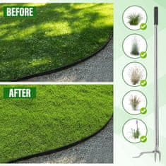 Nikcorp Uređaj za vađenje korova, čelična plijevilica s pedalom i tri zupca, ergonomska duga drška 116 cm, za čupanje s korijenom