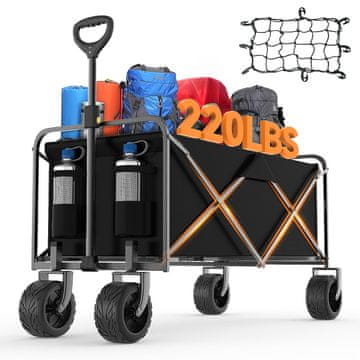 Nikcorp Transportna kolica za plažu i vrt, sklopiva, nosivost 120 kg, 150 L, terenski kotači, za kampiranje i turizam, siva