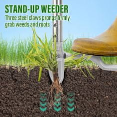 Nikcorp Uređaj za vađenje korova, čelična plijevilica s pedalom i tri zupca, ergonomska duga drška 116 cm, za čupanje s korijenom