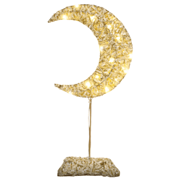 Nikcorp Noćna stolna LED svjetiljka u obliku mjeseca, dekorativni ukras na baterije, visina 38 cm, toplo bijelo svjetlo, zlatna boja