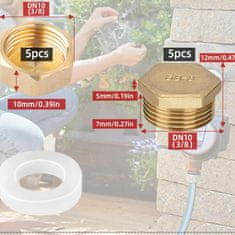 Nikcorp Mesingani čepovi za cijevi i slavine 1/2", s navojem i brtvama, otporni na koroziju, zlatna boja, set od 10 komada