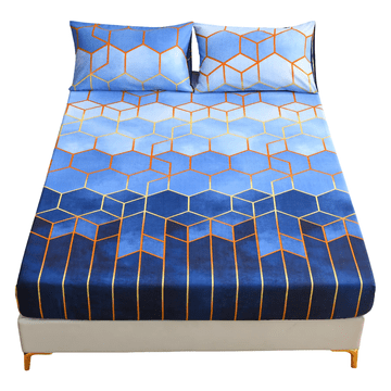 Nikcorp Plahta s gumicom od mikrofibre 160 x 200 cm, geometrijski uzorak plava, za madrace do 30 cm visine, mekana i bez glačanja