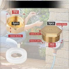 Nikcorp Mesingane kape 3/4" za vodovodne cijevi i slavine, set čepova s brtvama, otporne na koroziju, zlatne, 10 komada