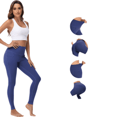 Nikcorp Ženske 3/4 tajice za jogu i vježbanje, visoki struk, s džepovima, prozračna tkanina, tamnoplave, veličina S