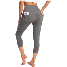 Nikcorp Ženske sportske tajice 3/4 za jogu i fitness, visoki struk, efekt hlađenja, četiri džepa, rastezljive, sive, veličina S