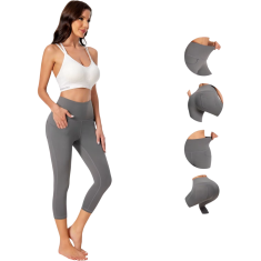 Nikcorp Ženske sportske tajice 3/4 za jogu i fitness, visoki struk, efekt hlađenja, četiri džepa, rastezljive, sive, veličina S